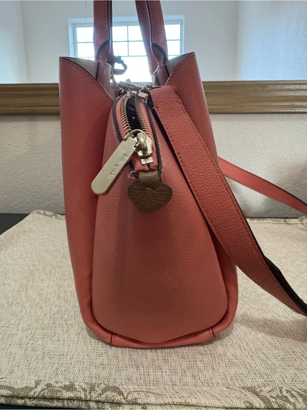 kate spade Coral-Peach Leather Satchel with Top Handles
